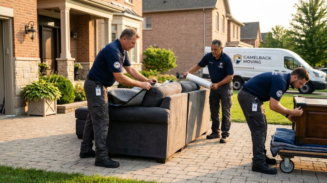 Large estate moving crew wrapping furniture in North Prairie, WI