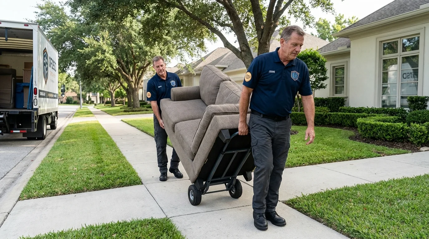 Local residential moving crew loading furniture in North Prairie, WI